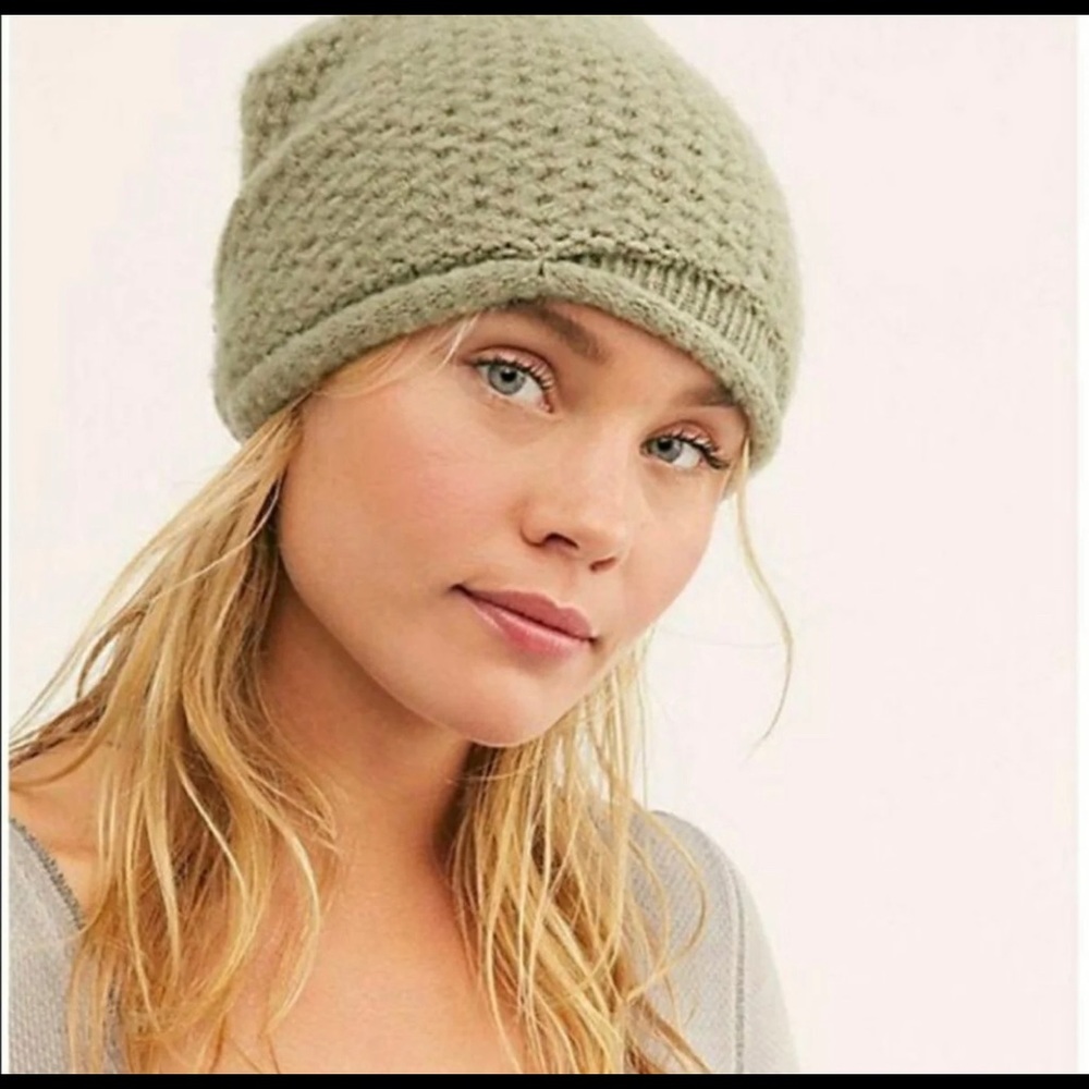 Free People Dreamland Knit Olive Green Beanie